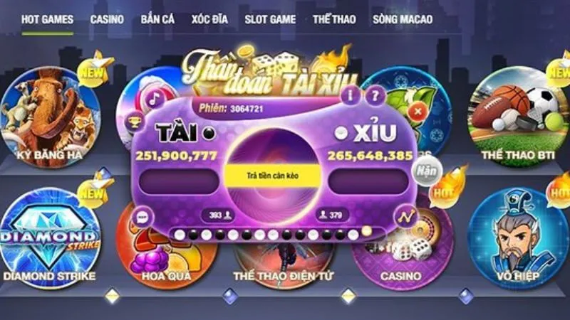 alt text: Giao diện trò chơi Tài Xỉu MD5 Sunwin với ba viên xúc xắc và các tùy chọn đặt cược.