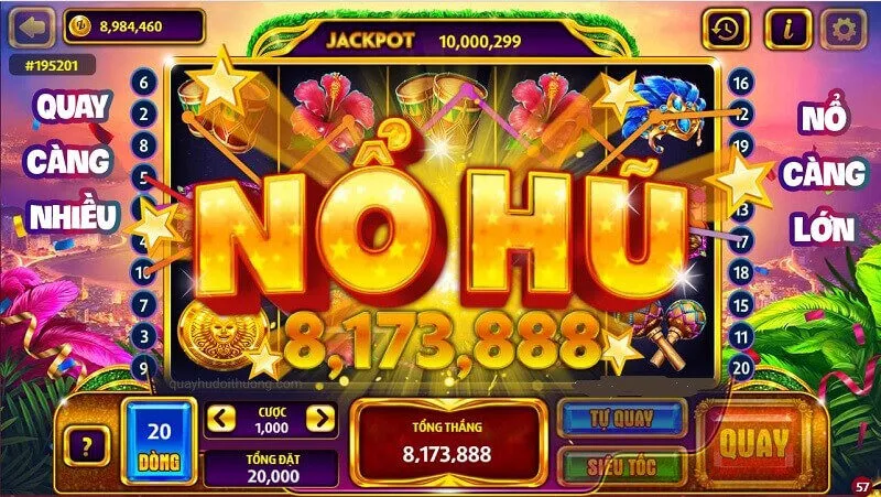 Mô tả hình ảnh game slot đổi thưởng với các biểu tượng và nút quay